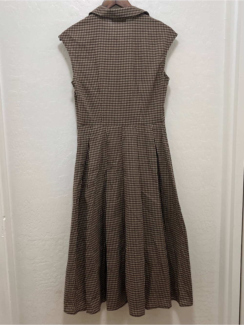 RIHOAS Brown Plaid Button Pleated Midi Dress Size S NWT Gingham Academia Vintage - Picture 5 of 8